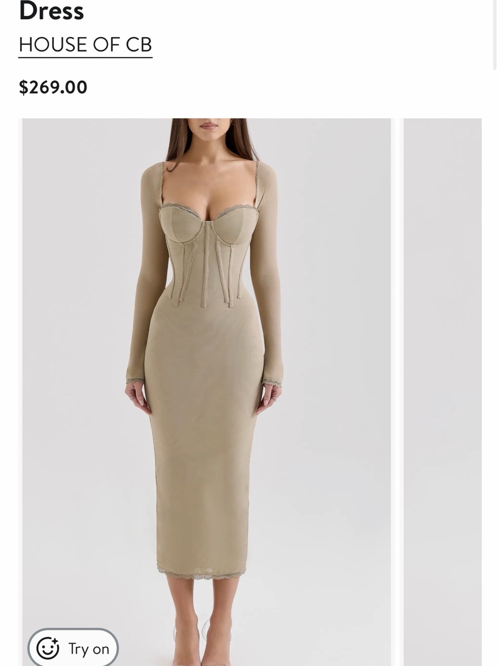House of CB Taupe Long Sleeve Corset Midi Dress